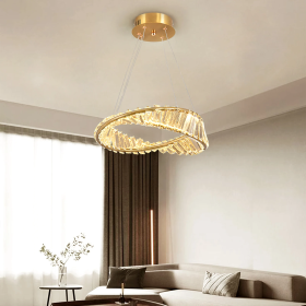 Lustre Moderne en Cristal Doré - Éclairage Élégant