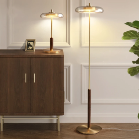 Lampadaire Doré en Verre Transparent - Élégance Moderne