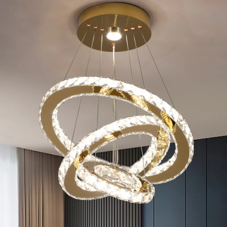 Lustre Cristal Doré LED Dimmable - Élégance Moderne