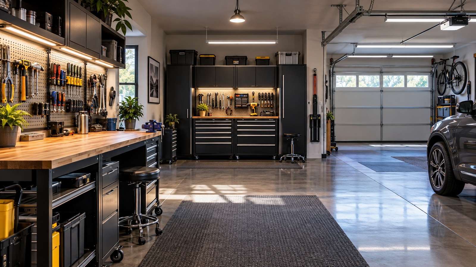 Garage and workshop lighting at home: plan by task zones