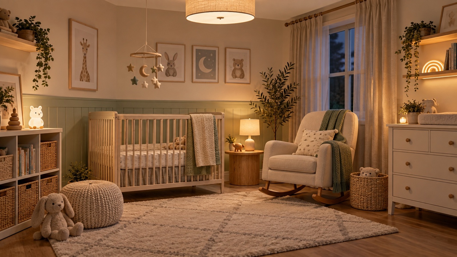 Nursery lighting: build calm layers for day and night