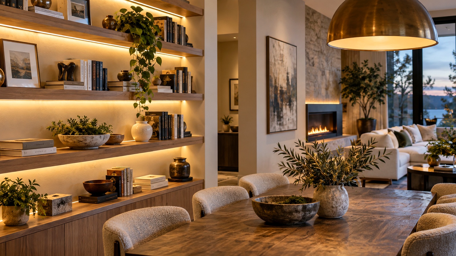 Table lamps on a low sideboard: keep the composition grounded
