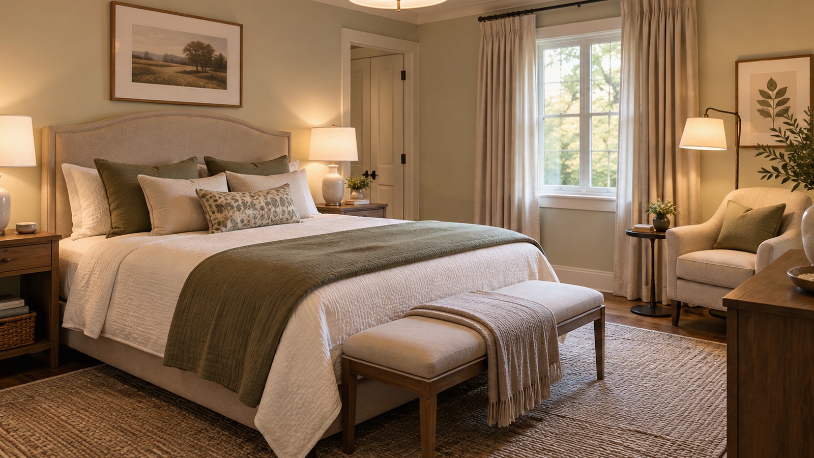 Walnut furniture and lighting: work with deep warm undertones